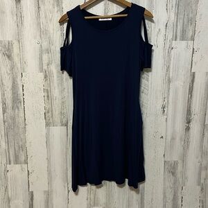 HH94 Navy blue short summer dress soft pockets cold shoulder detail medium med M